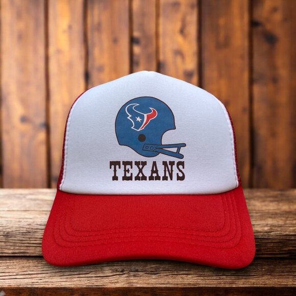 Houston Texans Mens Trucker Hat Red 80s Retro Helmet Football Cap - Picture 1 of 4